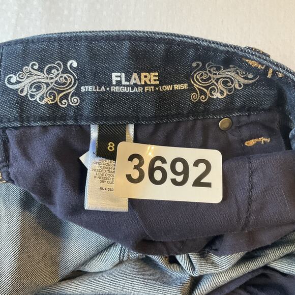 Express Jeans Women Jeans 8 Dark Blue Denim Stella Flare 33" Inseam Low Rise - Picture 3 of 11